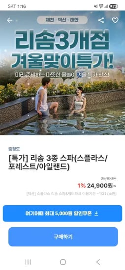 리솜 3개 지점 24,900원~