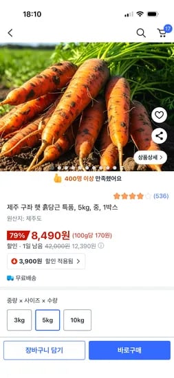 제주 구좌 흙당근 5kg