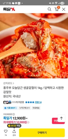 홍주부 오늘담근 생굴겉절이 1kg