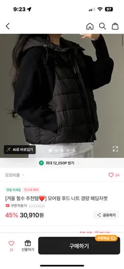 후드 레이어드 스트링 숏패딩