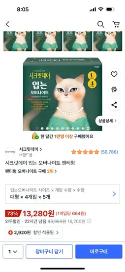 시크릿데이 입는 오버나이트 팬티형 대형 20개입
