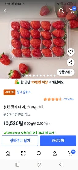 쿠팡 딸기 9990원