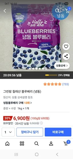 그린팜 칠레산 냉동 블루베리 1kg