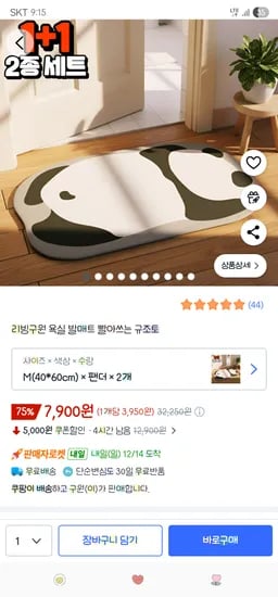 욕실 발매트 규조토 1+1