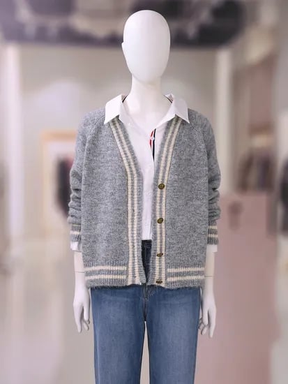르샵 브이넥 배색 울혼방 가디건