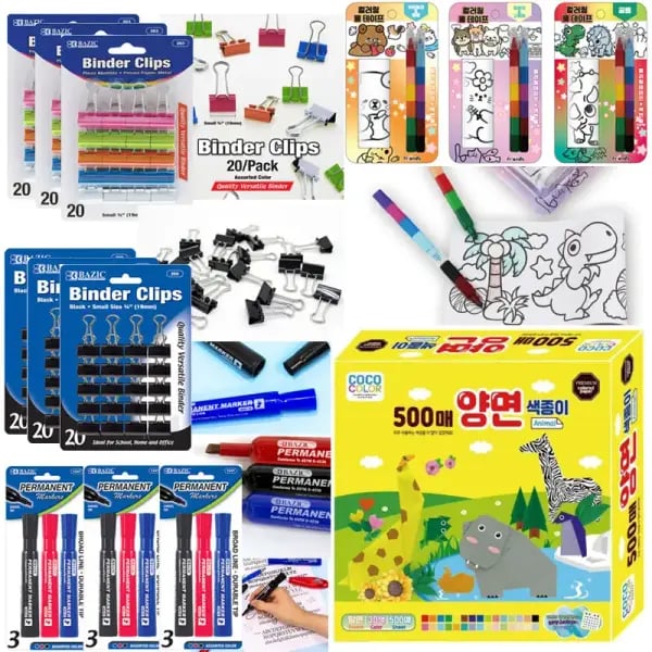 롤색칠스티커 색연필12색 더블클립60개