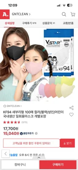 브이스타 KF94 대형 퓨어화이트 100매