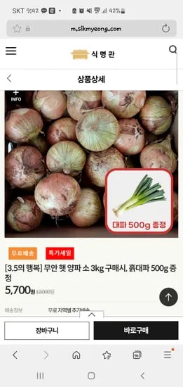 양파 3kg 대파 500g