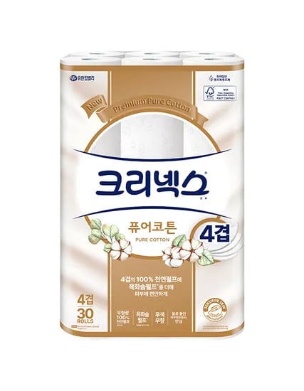 크리넥스 4겹 퓨어코튼 화장지 25M 30롤