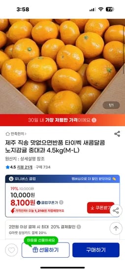 제주 타이벡 노지감귤 4.5kg