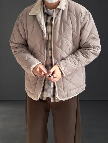 남성 얇은 골덴 퀼팅 크롭 패딩