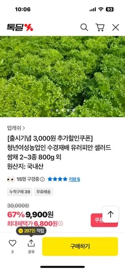 유러피안 샐러드 쌈채소 2-3종 1kg