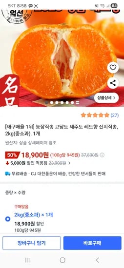 제주도 레드향 중소과 2kg