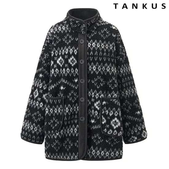 탱커스 시어링 패턴 하이넥 플리스 자켓