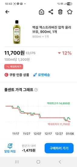 백설 올리브유 900ml