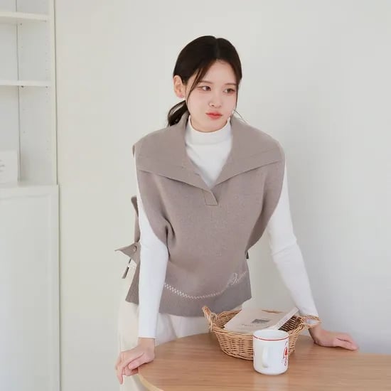 울100% 카라 니트 베스트