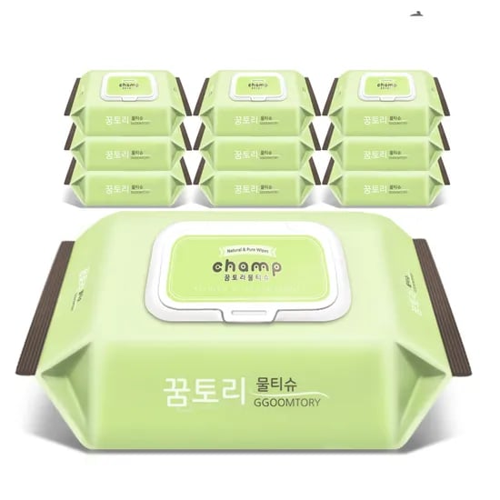 꿈토리 아기물티슈 엠보싱 뉴챔프 캡형 100매 10개