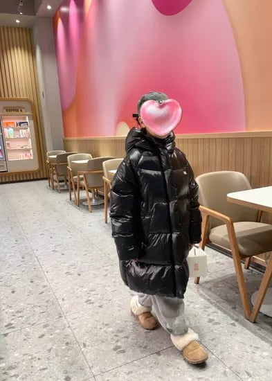 베네통 키즈 셔링 후드 롱다운