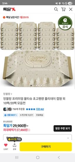 앙블랑 비데티슈 비데랑 20팩