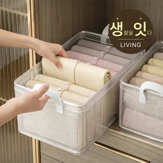 접이식 철제 투명 리빙박스 수납정리함 3개