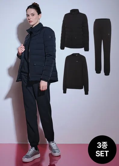 DKNY 골프 여성 엔자임 가공 패딩 맨투맨 조거팬츠 기모셋업 3종세트