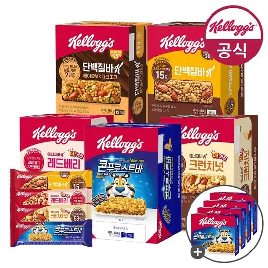켈로그 에너지바 크런치넛 40g 6개 레드베리 35g 6개 증정 8개 총 20개