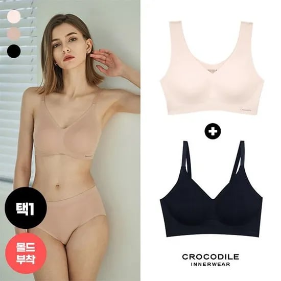 크로커 다일 몰드부착 V넥+스트랩 믹스 심리스브라1+1 21,460원