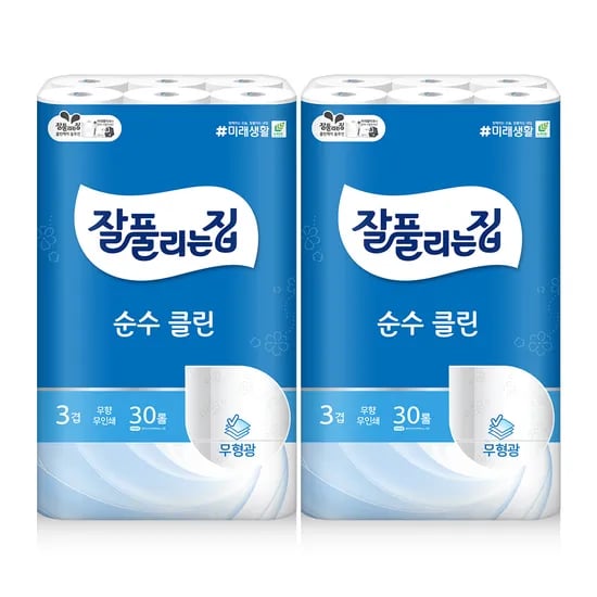 잘풀리는집 순수 클린 3겹 화장지 25m 30롤 2팩