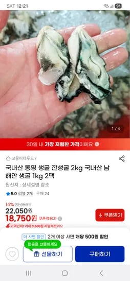 국내산 통영 깐생굴 2kg