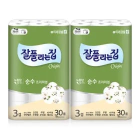잘풀리는집 순수프리미엄 천연펄프 3겹 화장지 30m 30롤 2팩