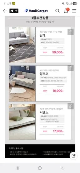 한일카페트 카페트 59000원 소파패드 16900원