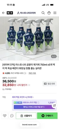 아스토니쉬 곰팡이클리너 5개 32,850원
