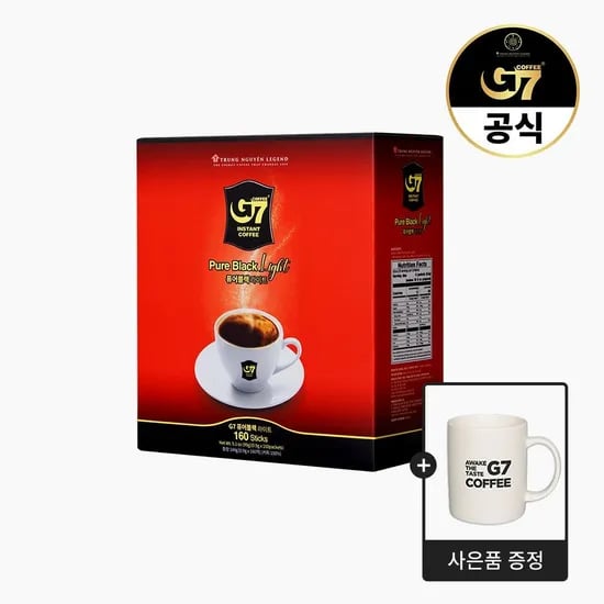 G7커피 퓨어블랙 라이트 0.9g 160개입 머그컵