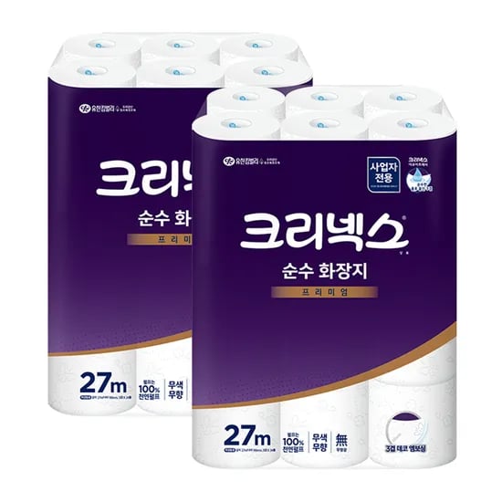 크리넥스 순수화장지 프리미엄 3겹 27m 24롤 2팩