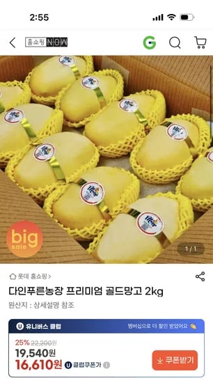 프리미엄 골드망고 2kg 15,450원 무배
