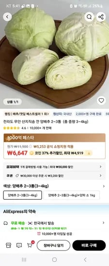 알리코인딜 전라도 무안 깐 양배추 2~3통 4188원