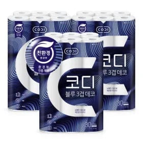 코디 블루 3겹 데코 화장지 27m 30롤 3팩 22,640원 무배