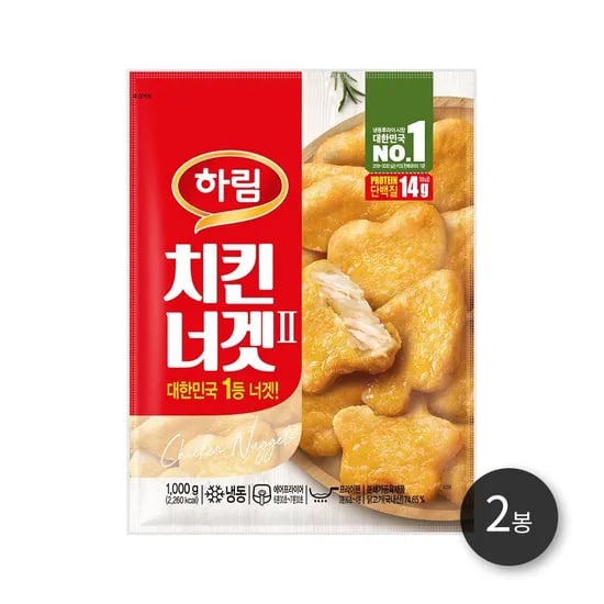 하림 치킨너겟 1kg 2봉+(증정)팝콘치킨180g 17,570원