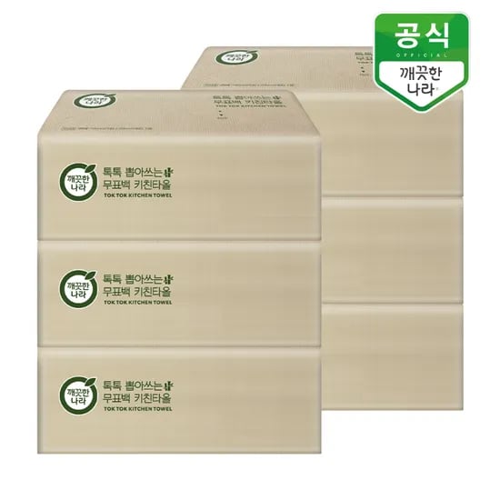 깨끗한나라 뽑아쓰는 무표백 키친타올 100매 6입 7600원
