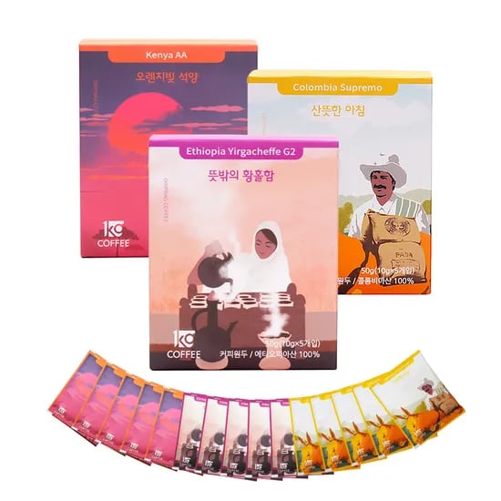 1킬로커피 핸드드립 원두 드립백 3종 15매입 9,990원