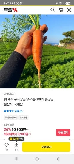제주 햇 구좌당근 쥬스용 10kg