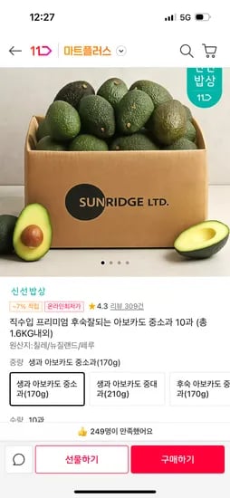 프리미엄 아보카도 직수입 중소과 10개 1.6kg 타임딜