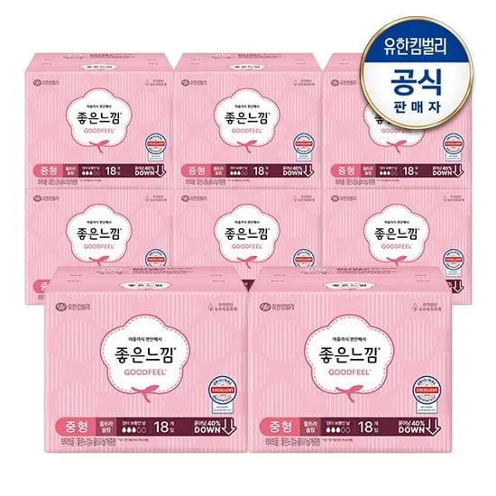 좋은느낌 오리지널 울날중 생리대 18매 x 8팩