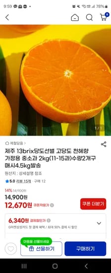 제주 13brix당도선별 천혜향 중소과 2kg