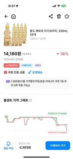 뽀로로 아기보리차 0.22L 24개
