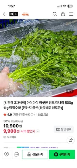 픽미푸드 청도미나리 500g