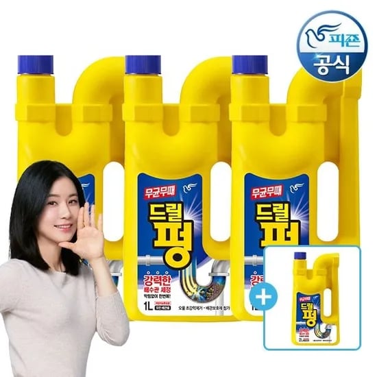 피죤 배수구세정제 파워드릴펑 1L용기 3개 2L용기 1개