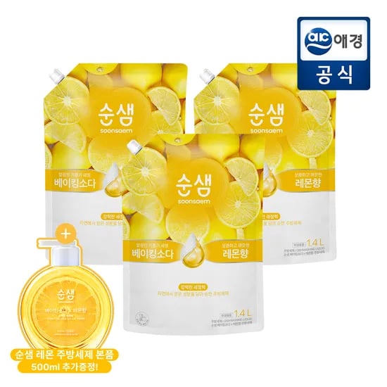 순샘 베이킹소다 주방세제 레몬향 1.4L 3개 + 500ml 증정 8,370원 초핫딜