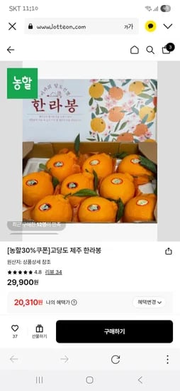 제주 한라봉 고당도 3kg 18,030원 무배