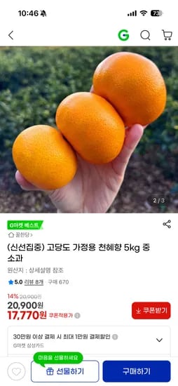 천혜향 5kg 중소과 17770원 무배 초핫딜